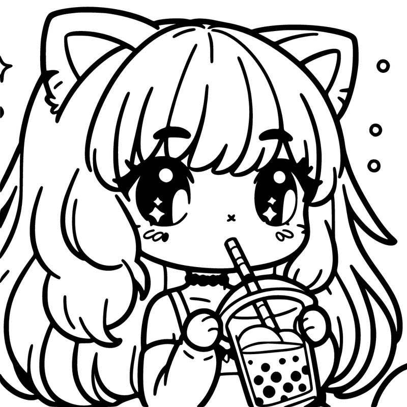 catgirl drinking boba