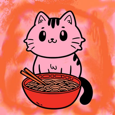 cat sitting in ramen