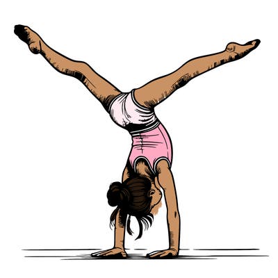 realistic gymnastic hand stand girl in four splits