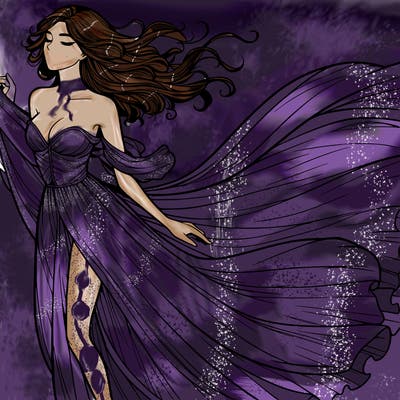 realistic woman in dress flowing the the wind