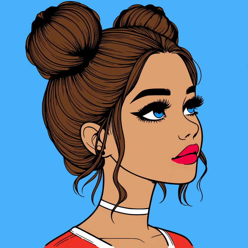 realistic girl with buns on the top of her head