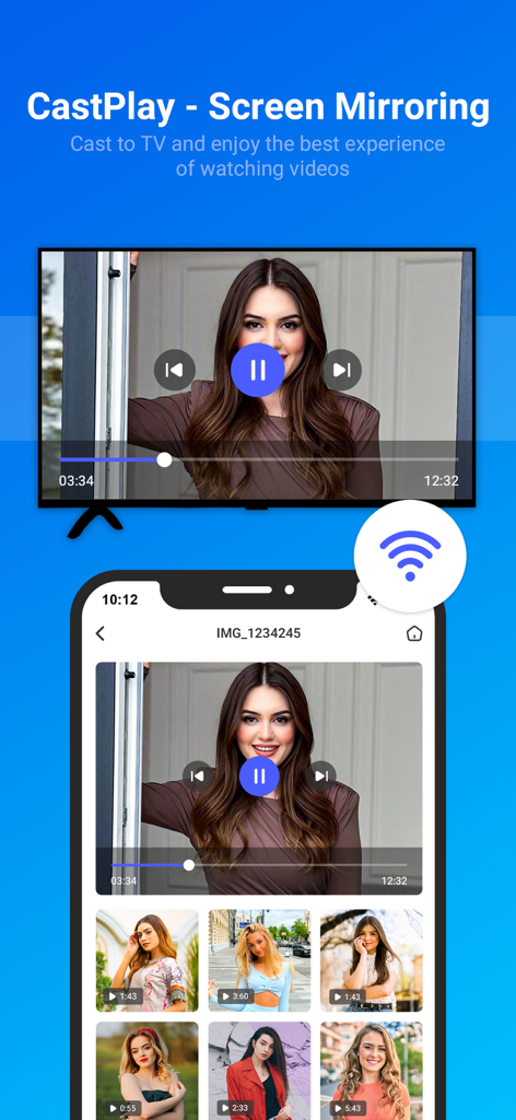 CastPlay - Cast to TV - Duplicación de pantalla de iPhone a TV: una pantalla de iPhone reflejando un video en un televisor inteligente usando la aplicación CastPlay