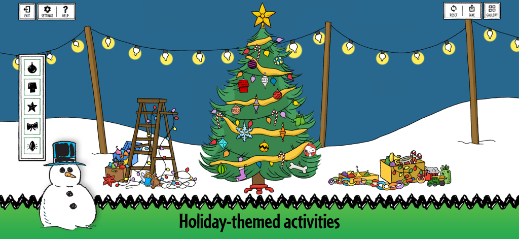 Peanuts Advent Calendar 2025 - Interactive digital Christmas tree decoration scene with ornaments and a snowman in the Peanuts Advent Calendar app