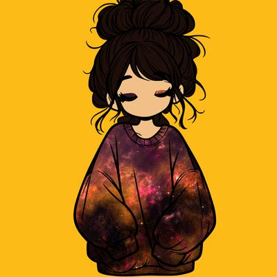 girl with baggy sweatshirt and messy bun