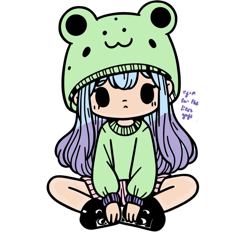 a girl wearing a frog hat and some frog socks