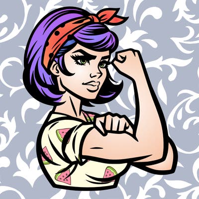 strong woman with a 60s american ad style