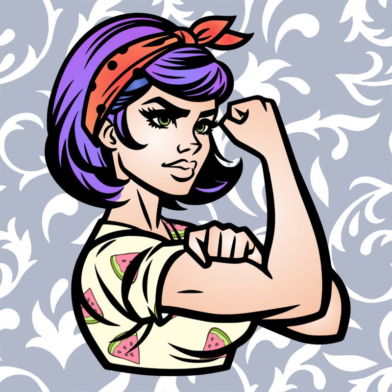 strong woman with a 60s american ad style