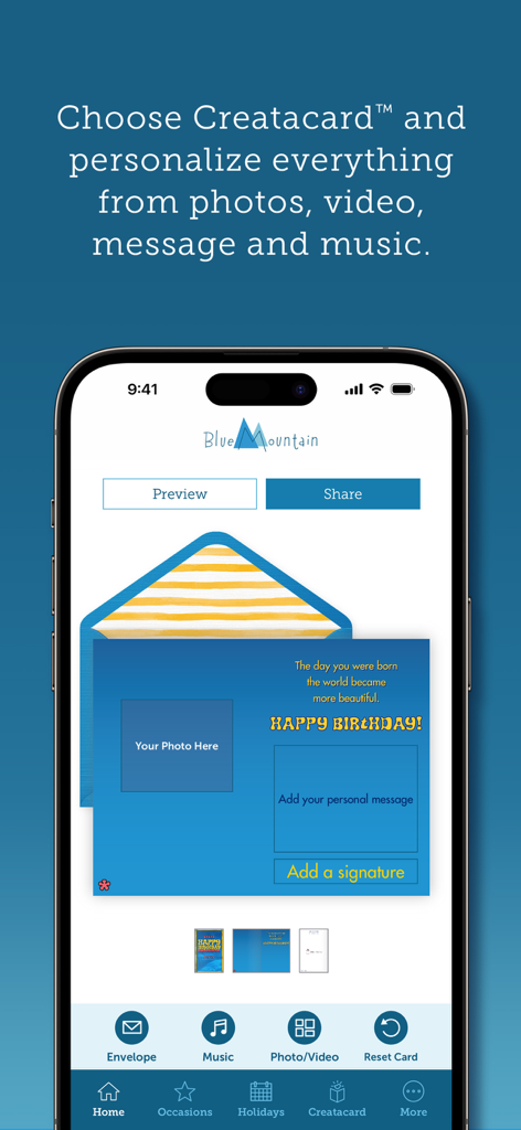 Blue Mountain Ecards - Personalize a birthday card with photos and text in the Blue Mountain app.