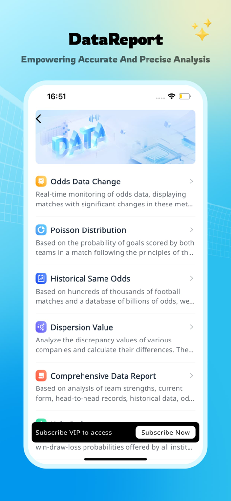 JG Score-Football Tips - JG Score app DataReport interface showing advanced sports analysis tools like Poisson Distribution and Odds Data Change