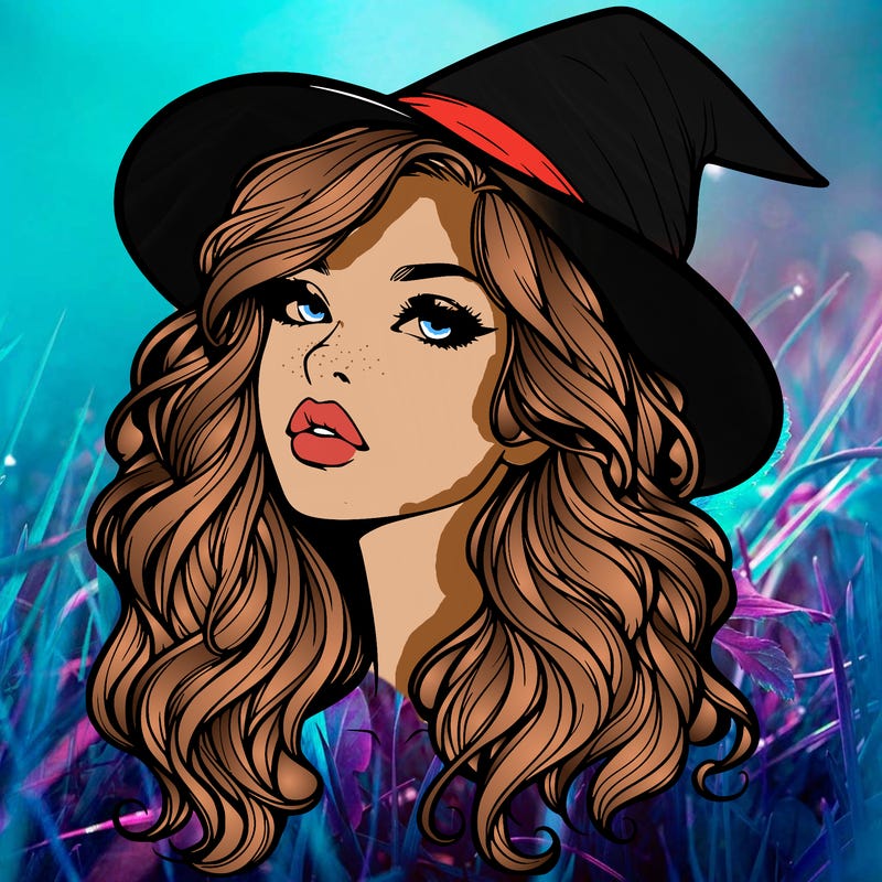 realistic witch girl with wavy hair and lips