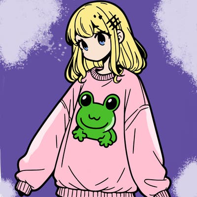 girl wearing frogging sweatshirt