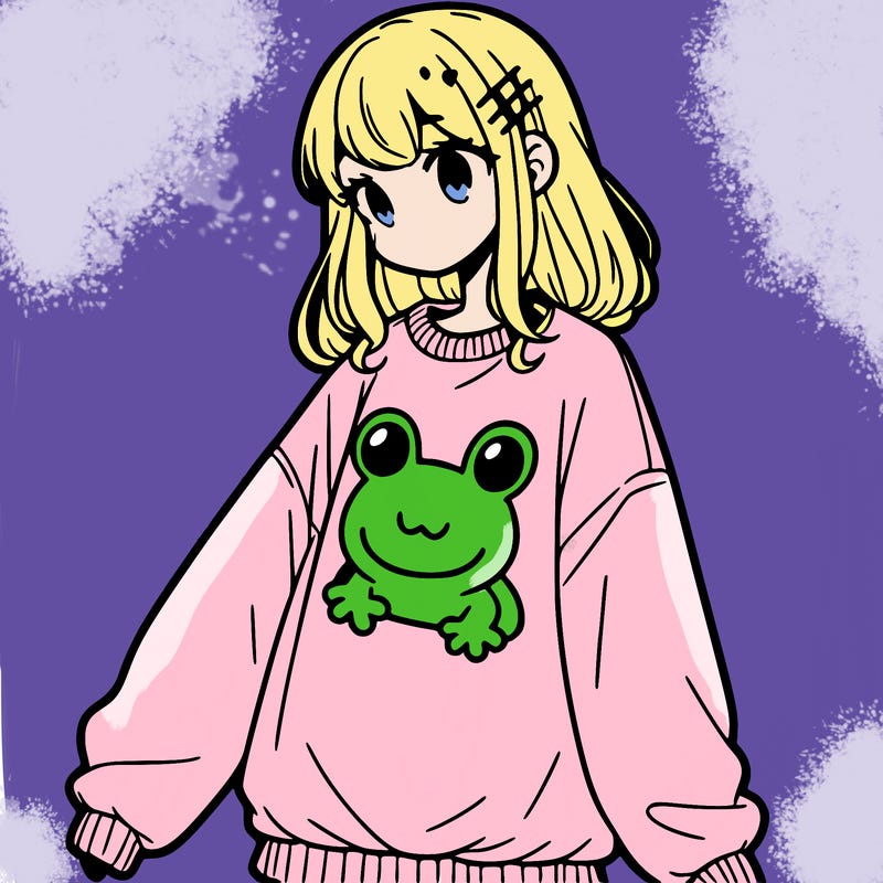 girl wearing frogging sweatshirt