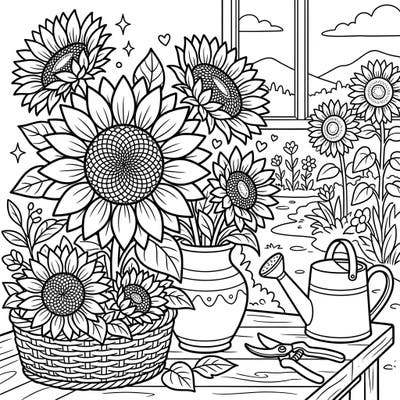 Immerse yourself in the cheerful beauty of sunflowers with this delightful coloring page. Designed for a relaxing weekend activity, it brings the joy of a sunny garden right to your fingertips.