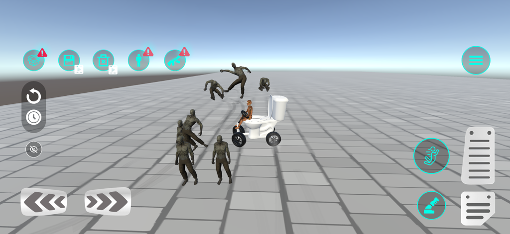 Ragdoll Sandbox 3D - A screenshot of Ragdoll Sandbox 3D featuring humanoid ragdolls and a character driving a toilet-shaped car