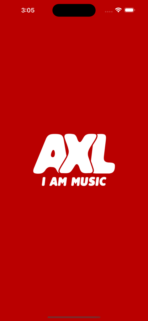 AXL - Logo blanc AXL avec le slogan I AM MUSIC sur fond rouge vif