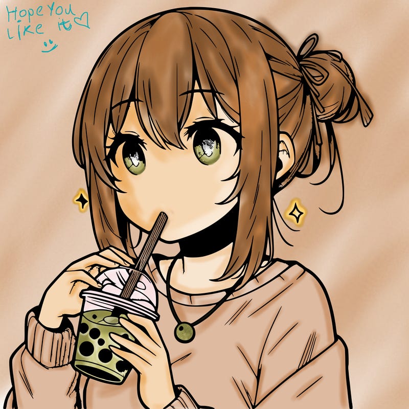 manga character drinking boba