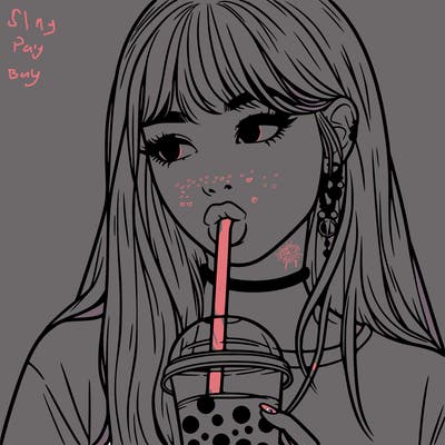 aesthetic realistic girl drinking boba
