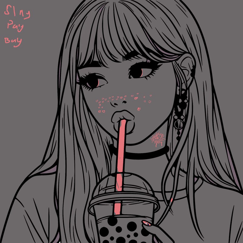 aesthetic realistic girl drinking boba
