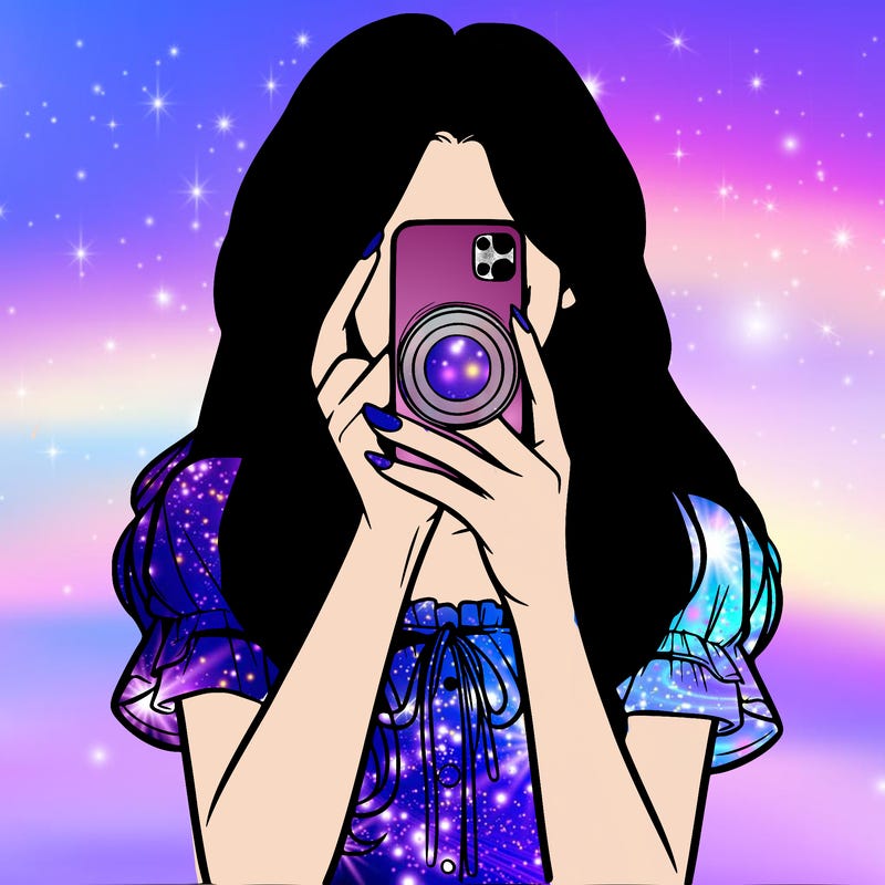 a realistic girl holding her phone taking pictures