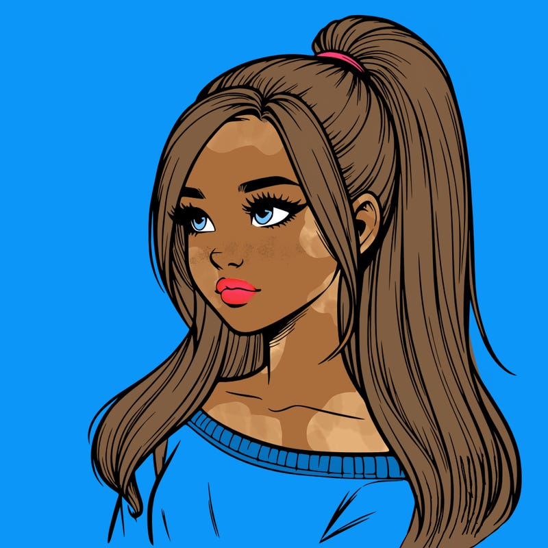 realistic girl with a high ponytail