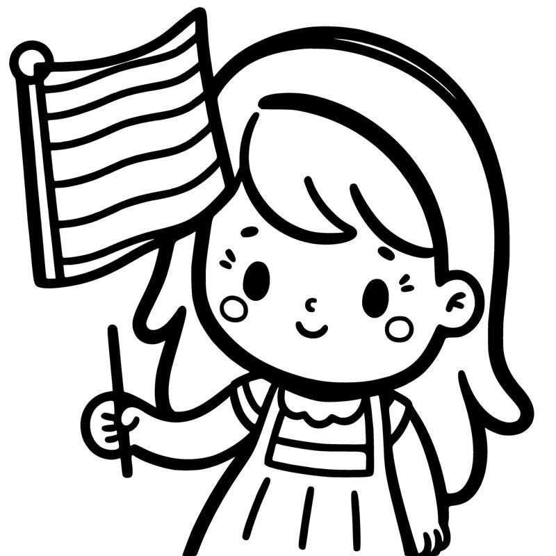 girl with flag that has four colors