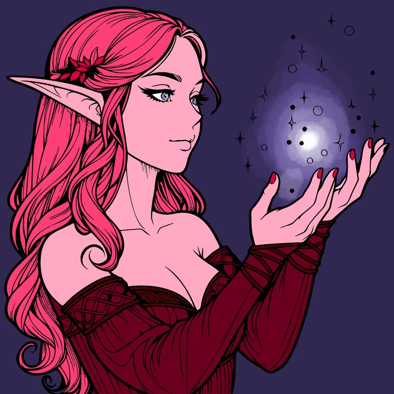 realistic elf girl doing magic