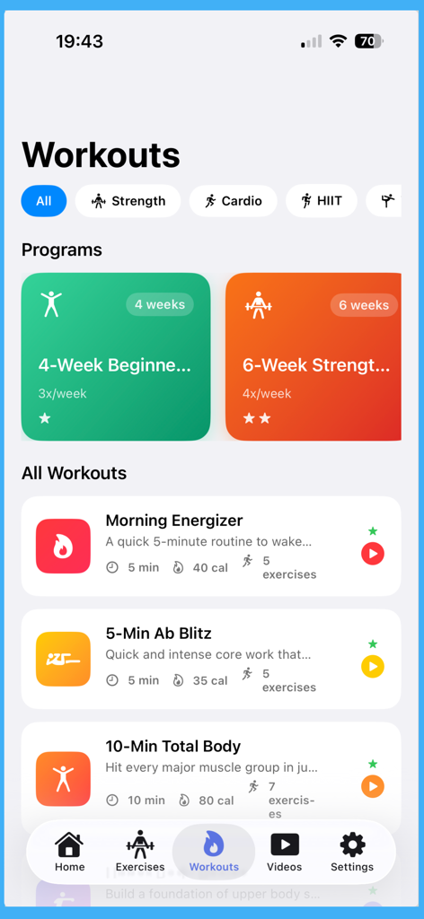 Workouts Rush - Workouts Rush app workouts and programs screen