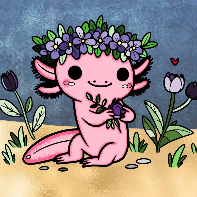 axolotl making flower crown