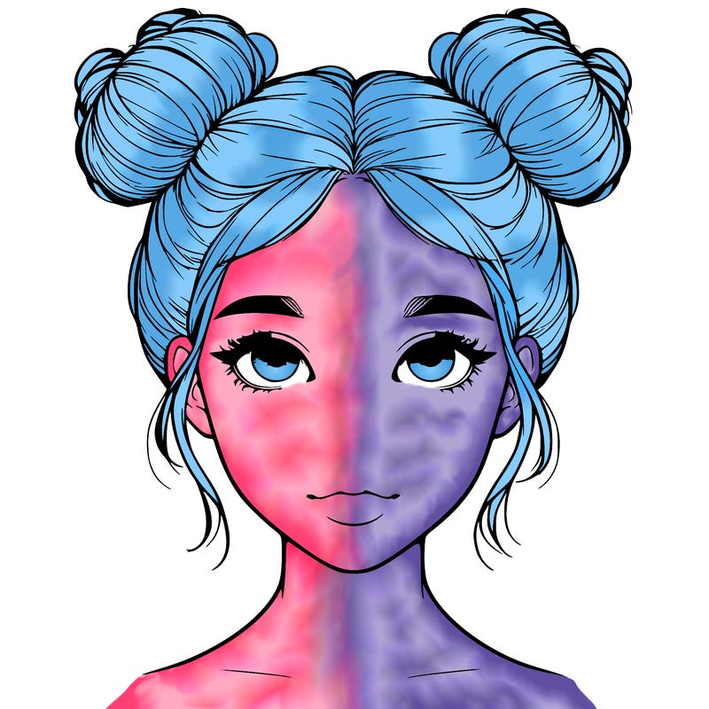 realistic girl with two buns on top of her head