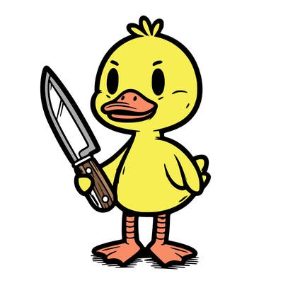a duck holding a knife