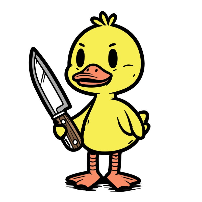a duck holding a knife