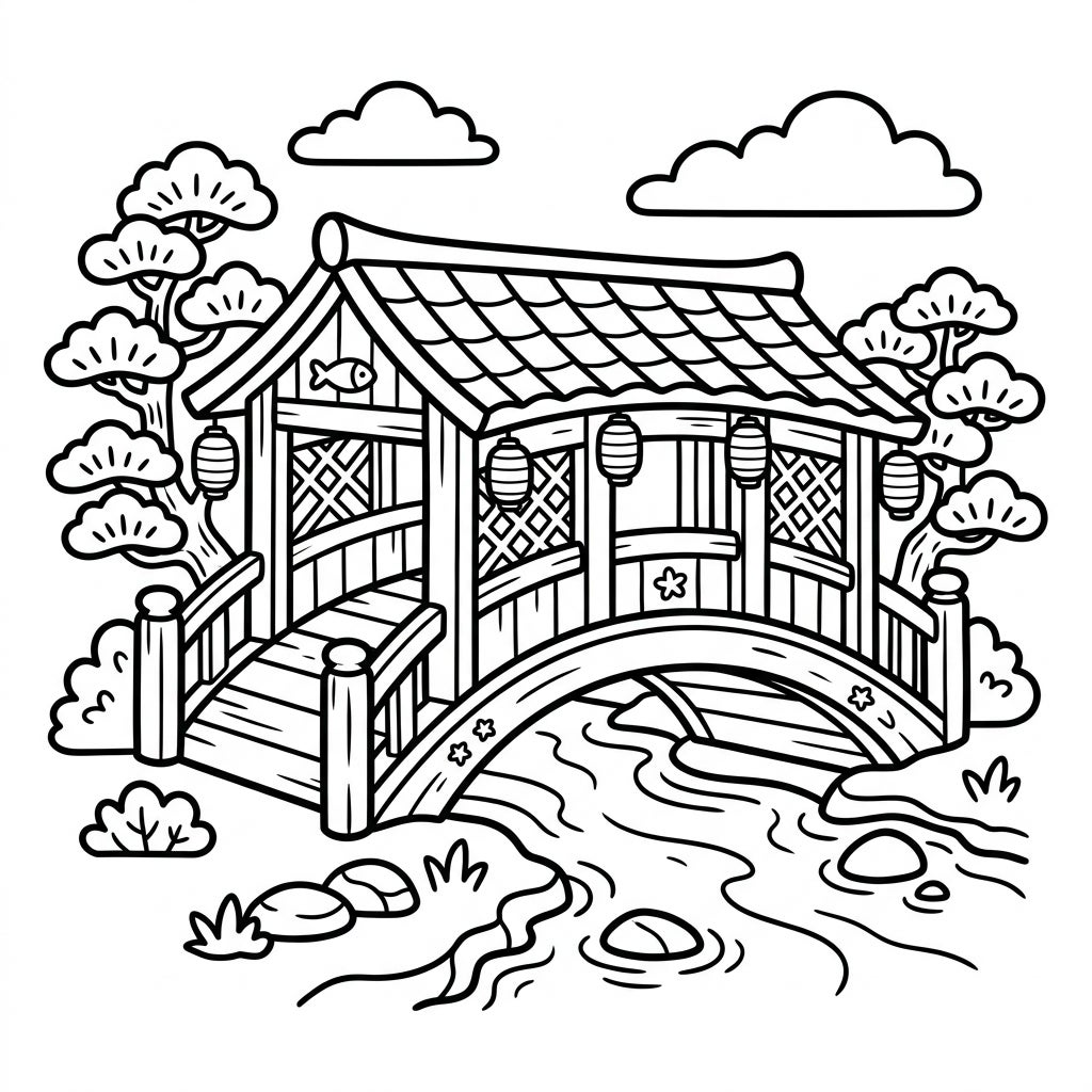 Kawaii Covered Bridges Coloring Page - Free Printable Fun — Color Pop