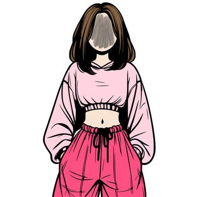 realistic girl faceless with baggy pants and a crop top