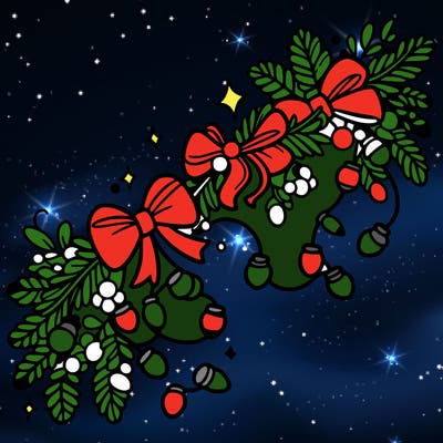 christmas garland: decorated with lights and ribbons..simple vector art