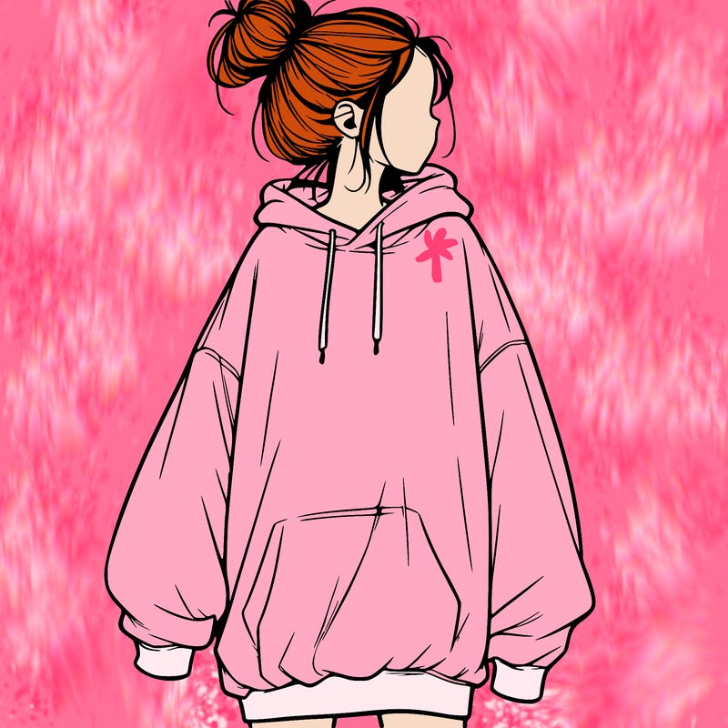 realistic girl with a oversized sweatshirt on and a bun