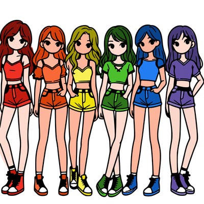 a group of girls wearing crop tops and shorts