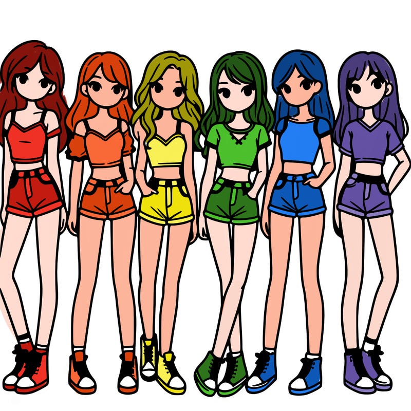 a group of girls wearing crop tops and shorts