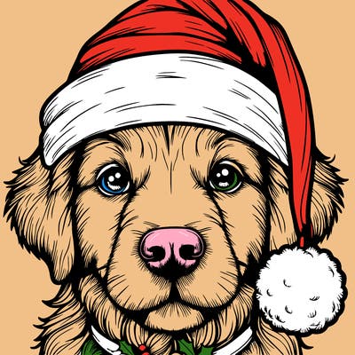 realistic dog with a christmas hat