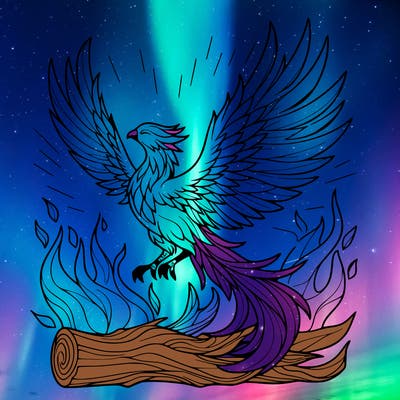 a phoenix rising from it’s ashes in a majestic way