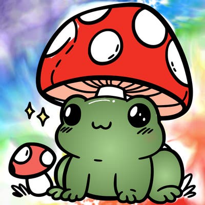a cute frog with a mushroom hat