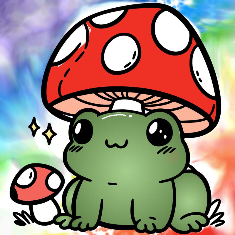 a cute frog with a mushroom hat