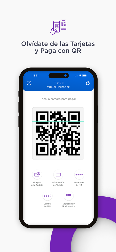 Obtén Más - Pantalla de pago móvil de la aplicación Obten Mas con código QR.