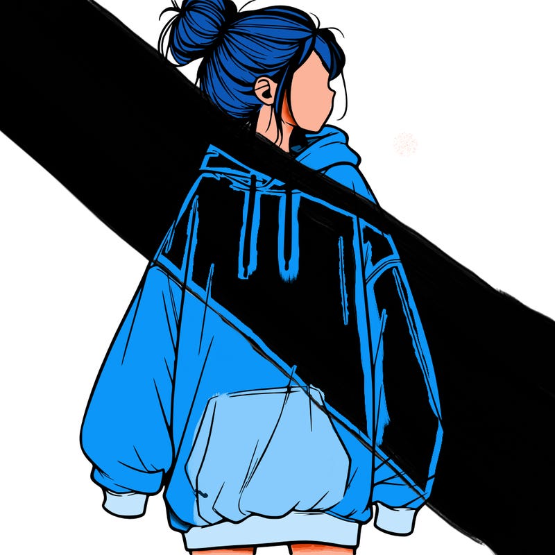 realistic girl with a oversized sweatshirt on and a bun