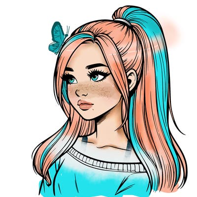 realistic girl with a high ponytail
