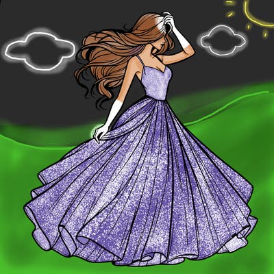 realistic woman with dress flowing in the wind