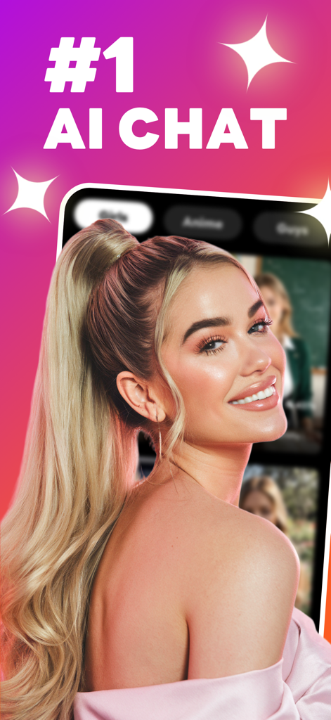 Janio AI - AI Roleplay Chat - Janio AI Roleplay Chat promotional screen featuring a smiling blonde woman and the text Number 1 AI Chat