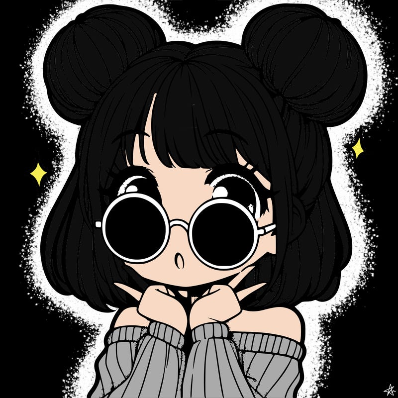 manga girl with hairbuns and sun shape sunglasses