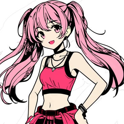 anime girl wearing crop top