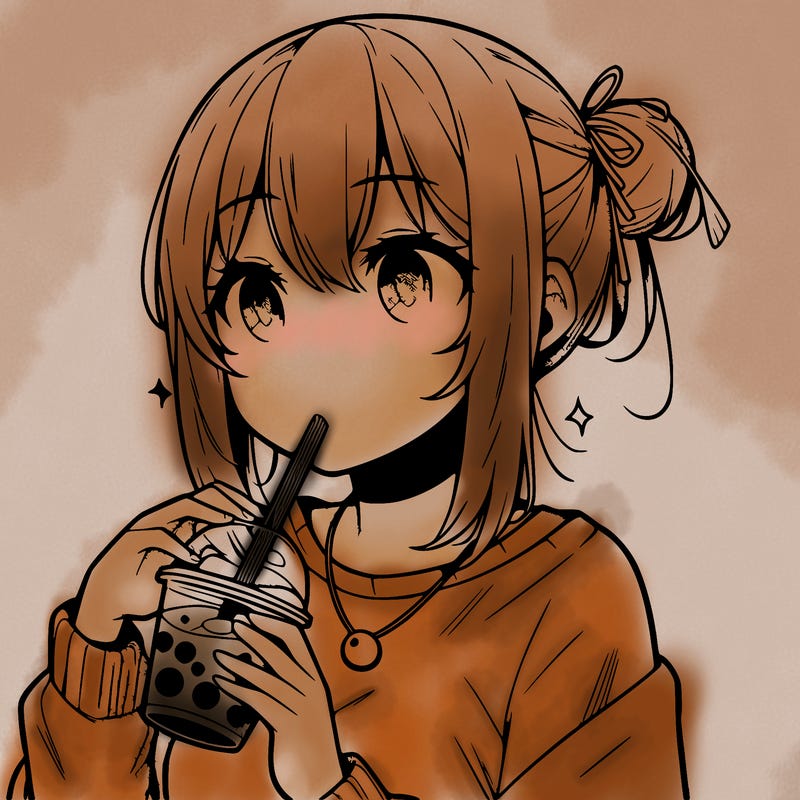 manga character drinking boba