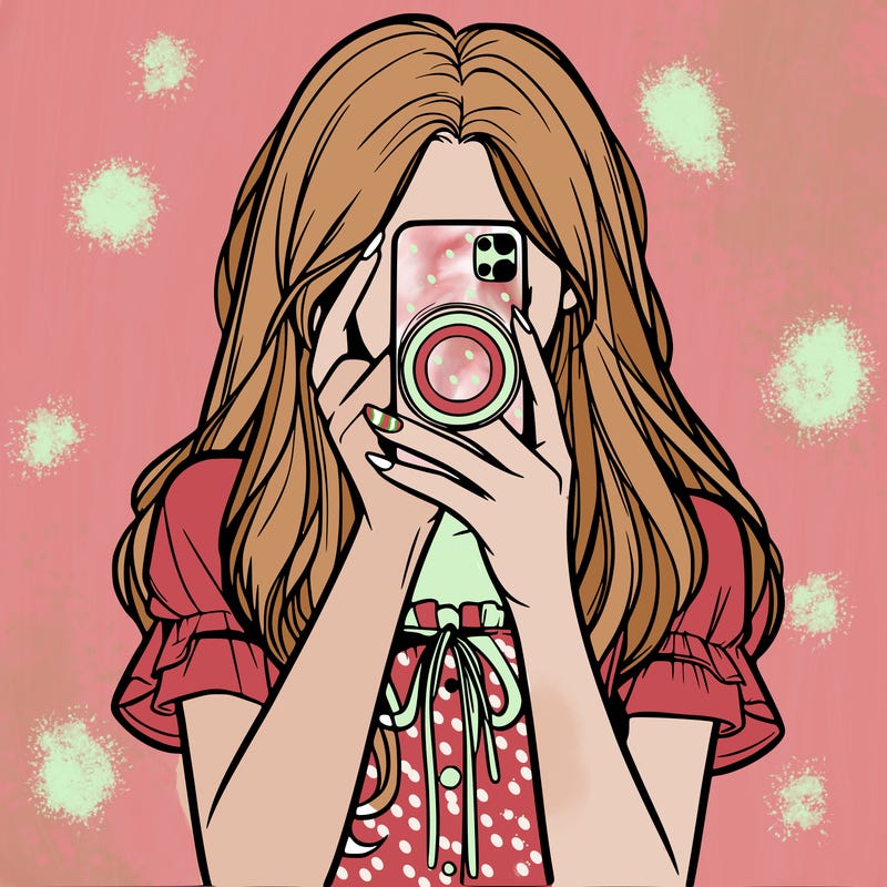 a realistic girl holding her phone taking pictures
